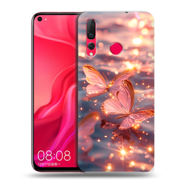 Силиконовый чехол на Huawei Nova 4 с принтом бабочки розовые