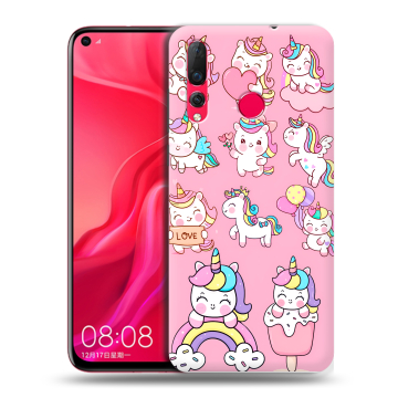 Силиконовый чехол на Huawei Nova 4 с принтом Единороги и радуга