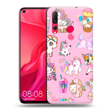 Силиконовый чехол на Huawei Nova 4 с принтом розовые единороги