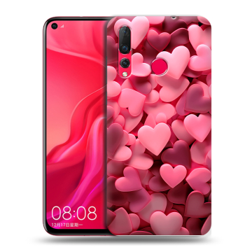 Силиконовый чехол на Huawei Nova 4 с принтом розовые сердечки Силиконовый чехол на Huawei Nova 4 с принтом розовые сердечки