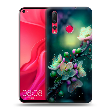 Силиконовый чехол на Huawei Nova 4 с принтом Цветы и мрамор