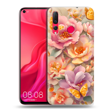 Силиконовый чехол на Huawei Nova 4 с принтом Цветы и бабочки