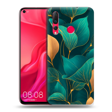 Силиконовый чехол на Huawei Nova 4 с принтом Листья и золото