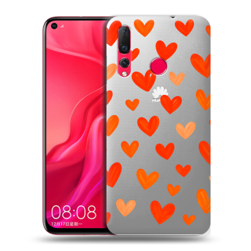 Силиконовый чехол на Huawei Nova 4 с принтом Сердечки