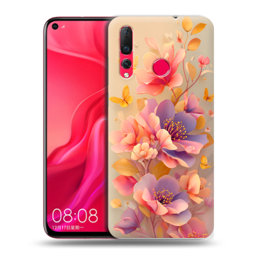 Силиконовый чехол на Huawei Nova 4 с принтом Цветы и бабочки