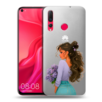 Силиконовый чехол на Huawei Nova 4 с принтом девушка цветы