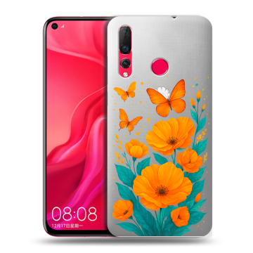 Силиконовый чехол на Huawei Nova 4 с принтом цветы бабочки