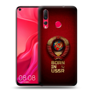 Силиконовый чехол на Huawei Nova 4 с принтом Флаг Герб СССР