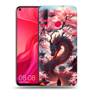 Силиконовый чехол на Huawei Nova 4 с принтом Дракон Японский