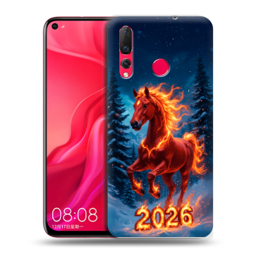 Силиконовый чехол на Huawei Nova 4 с принтом Новый год коня