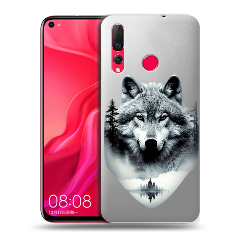 Силиконовый чехол на Huawei Nova 4 с принтом Волк в лесу Силиконовый чехол на Huawei Nova 4 с принтом Волк в лесу