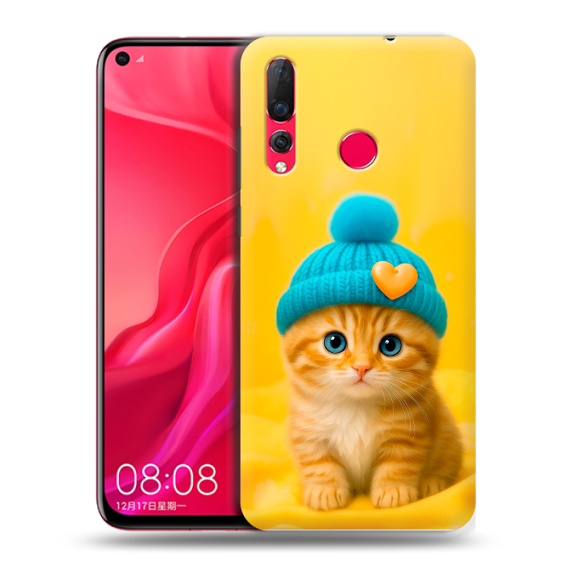 Силиконовый чехол на Huawei Nova 4 с принтом Котенок в шапке Силиконовый чехол на Huawei Nova 4 с принтом Котенок в шапке