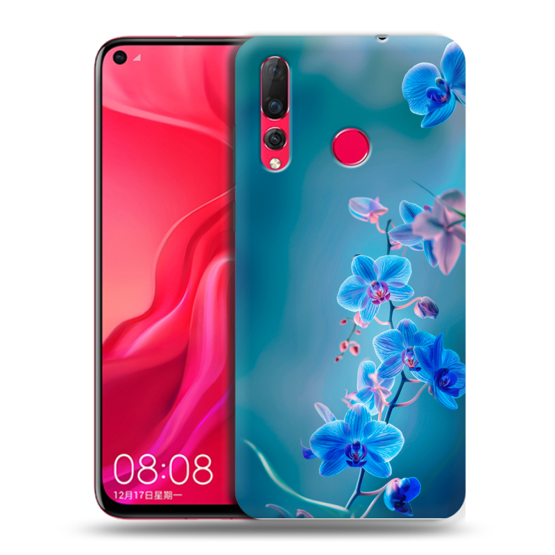 Силиконовый чехол на Huawei Nova 4 с принтом Голубые цветы Силиконовый чехол на Huawei Nova 4 с принтом Голубые цветы