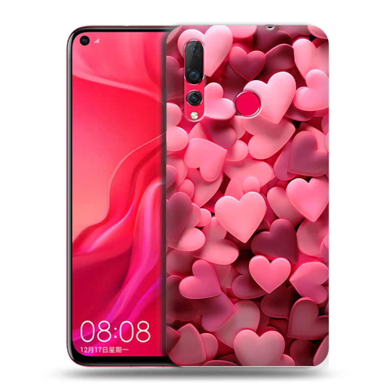 Силиконовый чехол на Huawei Nova 4 с принтом розовые сердечки Силиконовый чехол на Huawei Nova 4 с принтом розовые сердечки