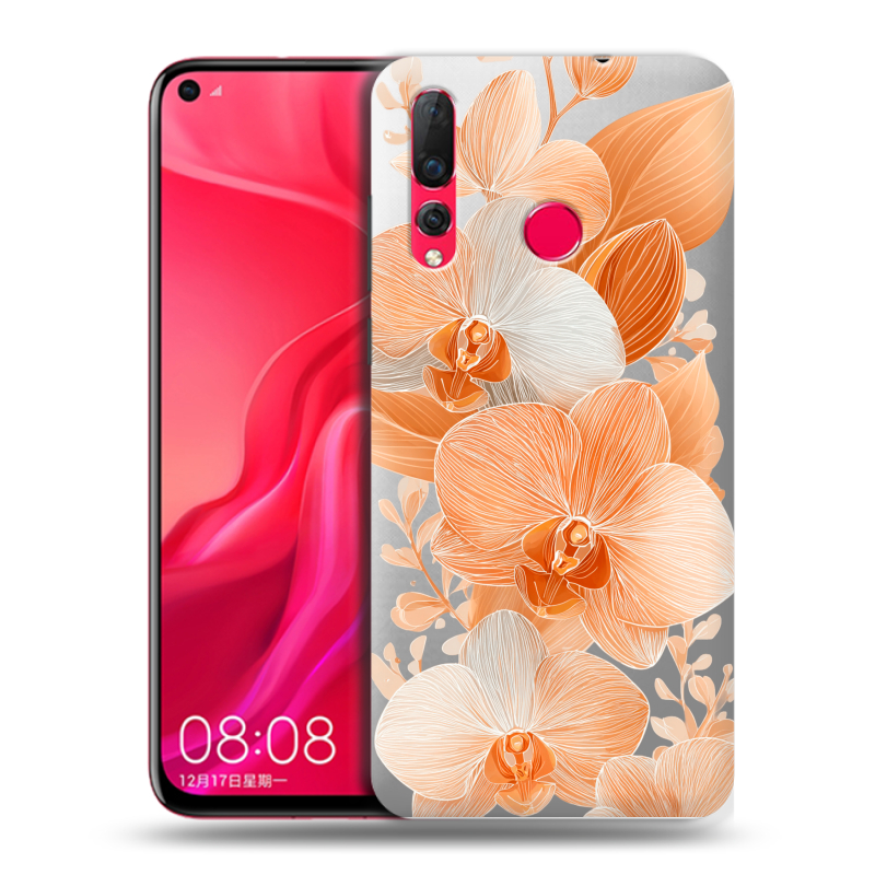 Силиконовый чехол на Huawei Nova 4 с принтом Бежевые цветы Силиконовый чехол на Huawei Nova 4 с принтом Бежевые цветы