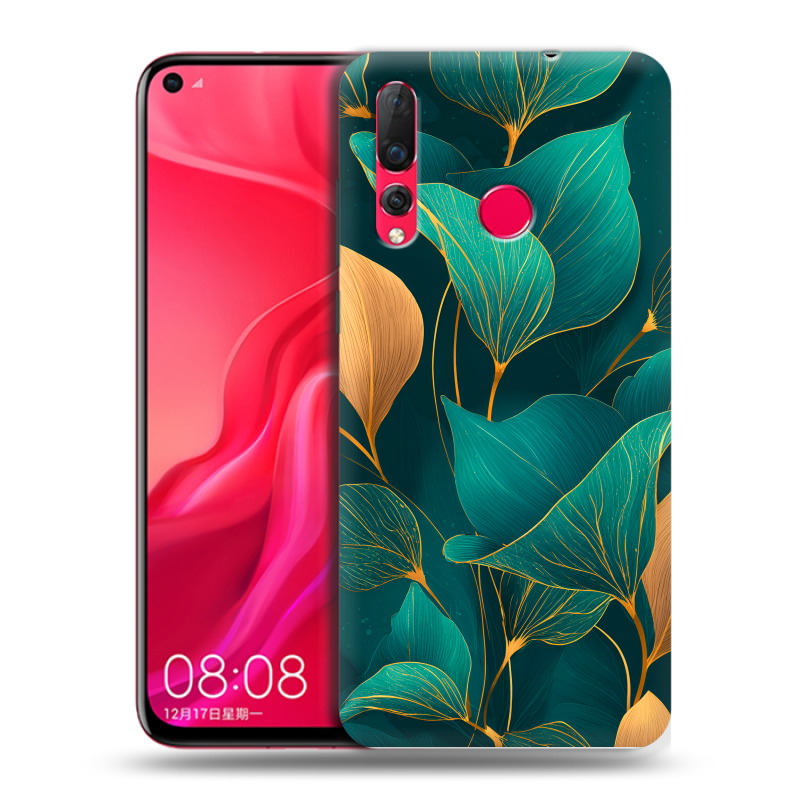 Пластиковый чехол на Huawei Nova 4 с принтом Листья и золото Пластиковый чехол на Huawei Nova 4 с принтом Листья и золото