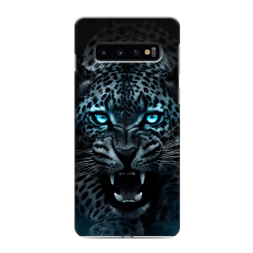 Силиконовый противоударный чехол на Samsung Galaxy S10 с принтом Темный леопард