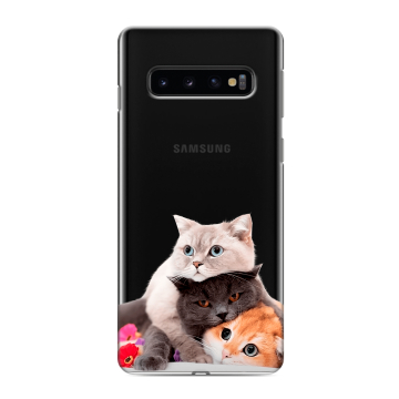 Силиконовый противоударный чехол на Samsung Galaxy S10 с принтом Кошки