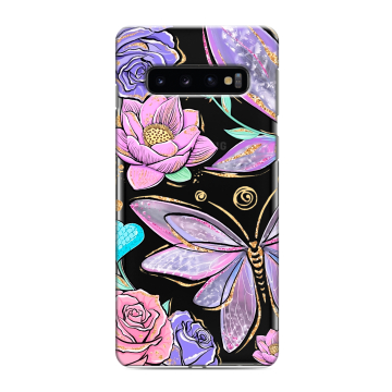 Силиконовый противоударный чехол на Samsung Galaxy S10 с принтом Бабочки и цветы Силиконовый противоударный чехол на Samsung Galaxy S10 с принтом Бабочки и цветы