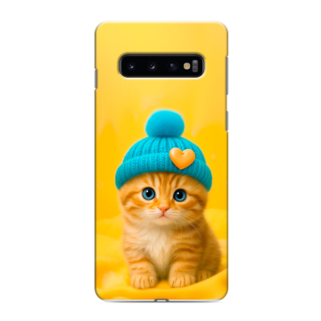 Силиконовый противоударный чехол на Samsung Galaxy S10 с принтом Котенок в шапке Силиконовый противоударный чехол на Samsung Galaxy S10 с принтом Котенок в шапке