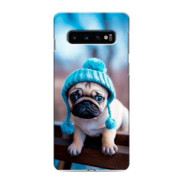 Силиконовый противоударный чехол на Samsung Galaxy S10 с принтом Мопс в шапке Силиконовый противоударный чехол на Samsung Galaxy S10 с принтом Мопс в шапке