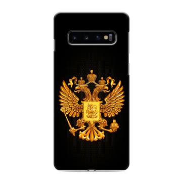 Силиконовый противоударный чехол на Samsung Galaxy S10 с принтом Герб России желтый Силиконовый противоударный чехол на Samsung Galaxy S10 с принтом Герб России желтый