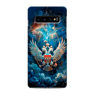 Силиконовый противоударный чехол на Samsung Galaxy S10 с принтом Герб флаг России Силиконовый противоударный чехол на Samsung Galaxy S10 с принтом Герб флаг России