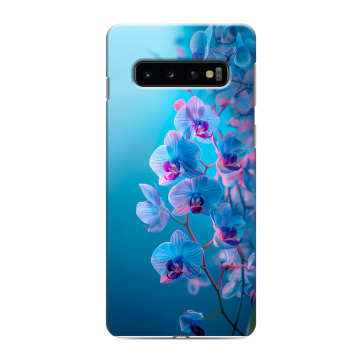 Силиконовый противоударный чехол на Samsung Galaxy S10 с принтом голубые орхидеи Силиконовый противоударный чехол на Samsung Galaxy S10 с принтом голубые орхидеи