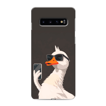 Силиконовый противоударный чехол на Samsung Galaxy S10 с принтом утка в очках Силиконовый противоударный чехол на Samsung Galaxy S10 с принтом утка в очках