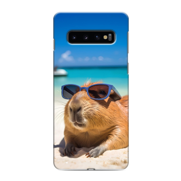Силиконовый противоударный чехол на Samsung Galaxy S10 с принтом Капибара Силиконовый противоударный чехол на Samsung Galaxy S10 с принтом Капибара
