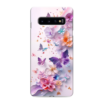 Силиконовый противоударный чехол на Samsung Galaxy S10 с принтом цветы бабочки