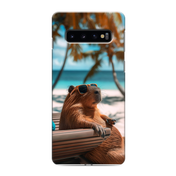 Силиконовый противоударный чехол на Samsung Galaxy S10 с принтом Капибара Силиконовый противоударный чехол на Samsung Galaxy S10 с принтом Капибара