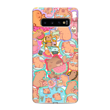 Силиконовый противоударный чехол на Samsung Galaxy S10 с принтом капибары Силиконовый противоударный чехол на Samsung Galaxy S10 с принтом капибары