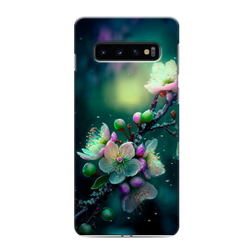 Силиконовый противоударный чехол на Samsung Galaxy S10 с принтом Цветы и мрамор