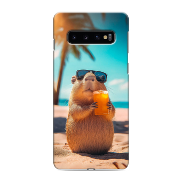 Силиконовый противоударный чехол на Samsung Galaxy S10 с принтом Капибара