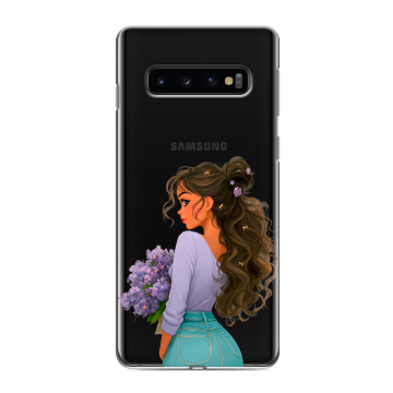 Силиконовый противоударный чехол на Samsung Galaxy S10 с принтом девушка цветы Силиконовый противоударный чехол на Samsung Galaxy S10 с принтом девушка цветы