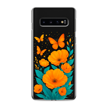 Силиконовый противоударный чехол на Samsung Galaxy S10 с принтом цветы бабочки Силиконовый противоударный чехол на Samsung Galaxy S10 с принтом цветы бабочки