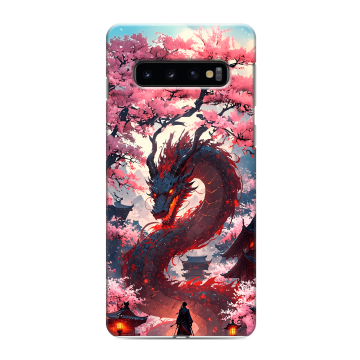 Силиконовый противоударный чехол на Samsung Galaxy S10 с принтом Дракон Японский Силиконовый противоударный чехол на Samsung Galaxy S10 с принтом Дракон Японский