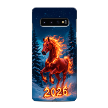 Силиконовый противоударный чехол на Samsung Galaxy S10 с принтом Новый год коня Силиконовый противоударный чехол на Samsung Galaxy S10 с принтом Новый год коня