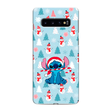 Силиконовый противоударный чехол на Samsung Galaxy S10 с принтом Стич Новый год Силиконовый противоударный чехол на Samsung Galaxy S10 с принтом Стич Новый год