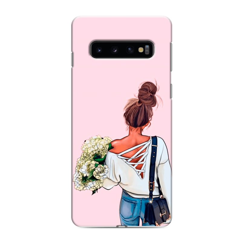 Силиконовый противоударный чехол на Samsung Galaxy S10 с принтом Девушка и букет Силиконовый противоударный чехол на Samsung Galaxy S10 с принтом Девушка и букет