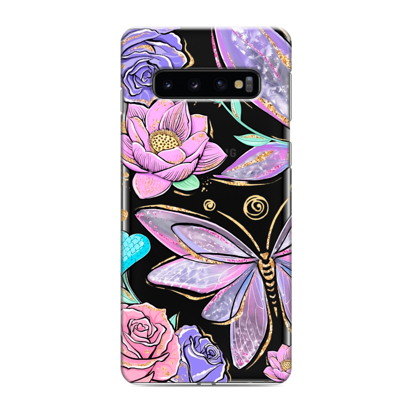 Силиконовый противоударный чехол на Samsung Galaxy S10 с принтом Бабочки и цветы Силиконовый противоударный чехол на Samsung Galaxy S10 с принтом Бабочки и цветы