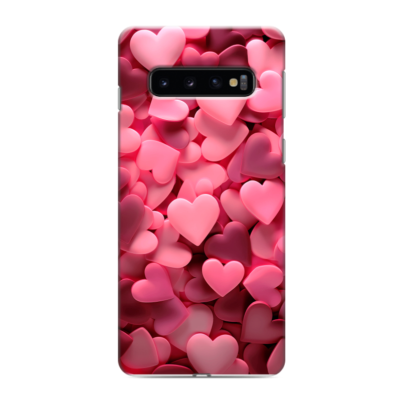 Силиконовый противоударный чехол на Samsung Galaxy S10 с принтом розовые сердечки Силиконовый противоударный чехол на Samsung Galaxy S10 с принтом розовые сердечки