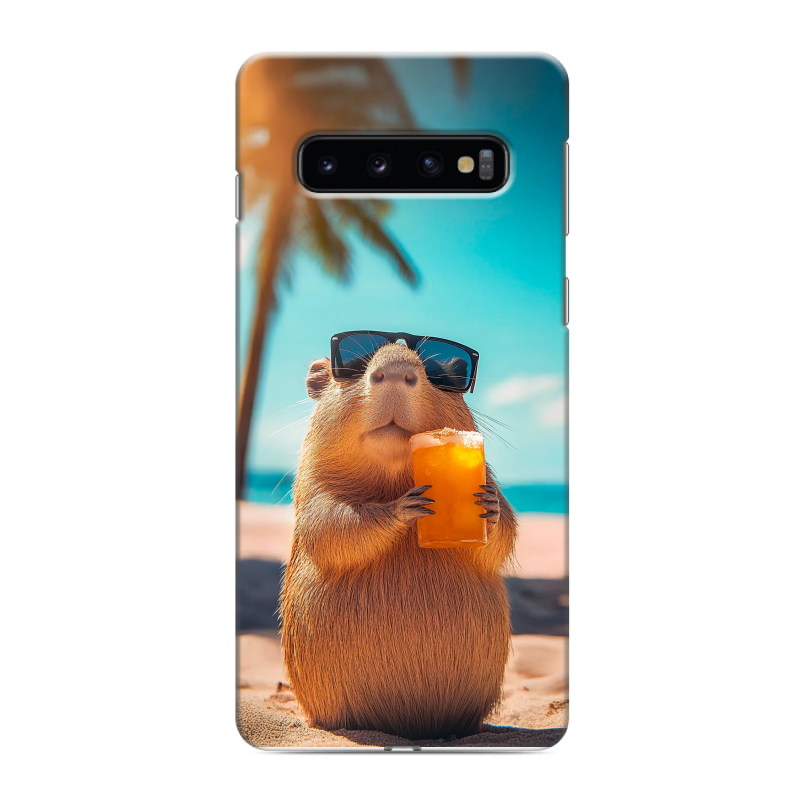 Силиконовый противоударный чехол на Samsung Galaxy S10 с принтом Капибара Силиконовый противоударный чехол на Samsung Galaxy S10 с принтом Капибара