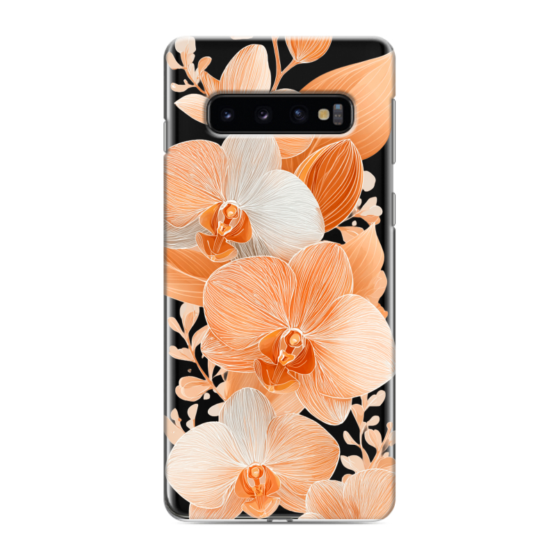 Силиконовый противоударный чехол на Samsung Galaxy S10 с принтом Бежевые цветы Силиконовый противоударный чехол на Samsung Galaxy S10 с принтом Бежевые цветы