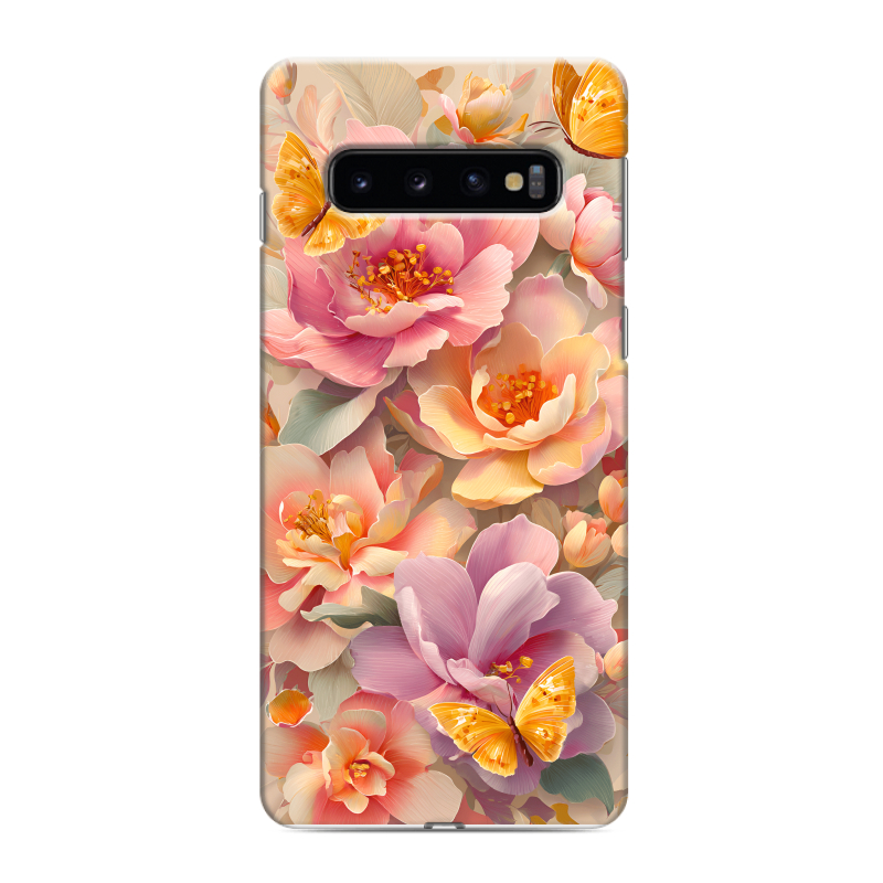 Силиконовый противоударный чехол на Samsung Galaxy S10 с принтом Цветы и бабочки Силиконовый противоударный чехол на Samsung Galaxy S10 с принтом Цветы и бабочки