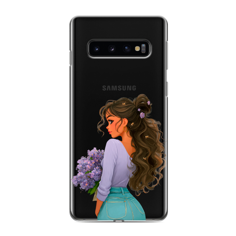 Силиконовый противоударный чехол на Samsung Galaxy S10 с принтом девушка цветы Силиконовый противоударный чехол на Samsung Galaxy S10 с принтом девушка цветы