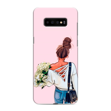 Силиконовый чехол на Samsung Galaxy S10 Plus с принтом Девушка и букет Силиконовый чехол на Samsung Galaxy S10 Plus с принтом Девушка и букет
