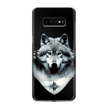 Силиконовый чехол на Samsung Galaxy S10 Plus с принтом Волк в лесу Силиконовый чехол на Samsung Galaxy S10 Plus с принтом Волк в лесу