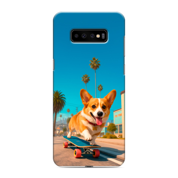 Силиконовый чехол на Samsung Galaxy S10 Plus с принтом Корги на скейте Силиконовый чехол на Samsung Galaxy S10 Plus с принтом Корги на скейте